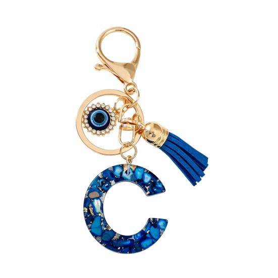Blue Series Keychain Pendant Initial Letter Key Chain with Eyes Tassel Design