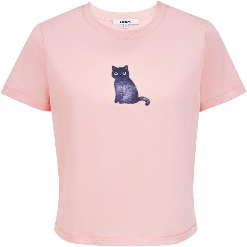 ONLY Women s Cute Cat Print Ribbed Short Sleeve T-Shirt XL
