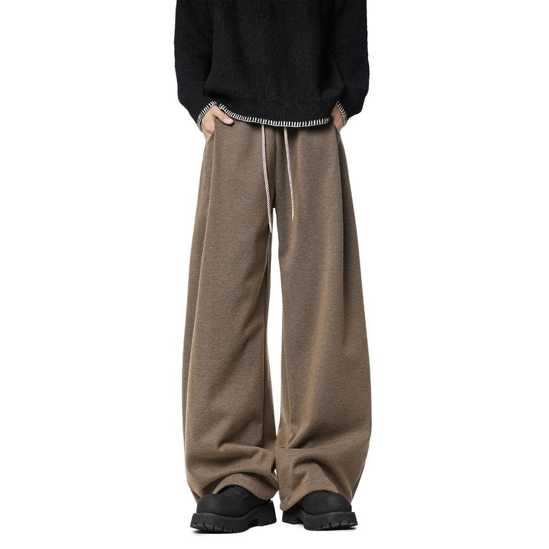 51 Hip-Hop Trendy Brand Thick Fleece Pants for Men, Vibe Winter American Style Casual Solid Color Straight-Leg Sports Trousers