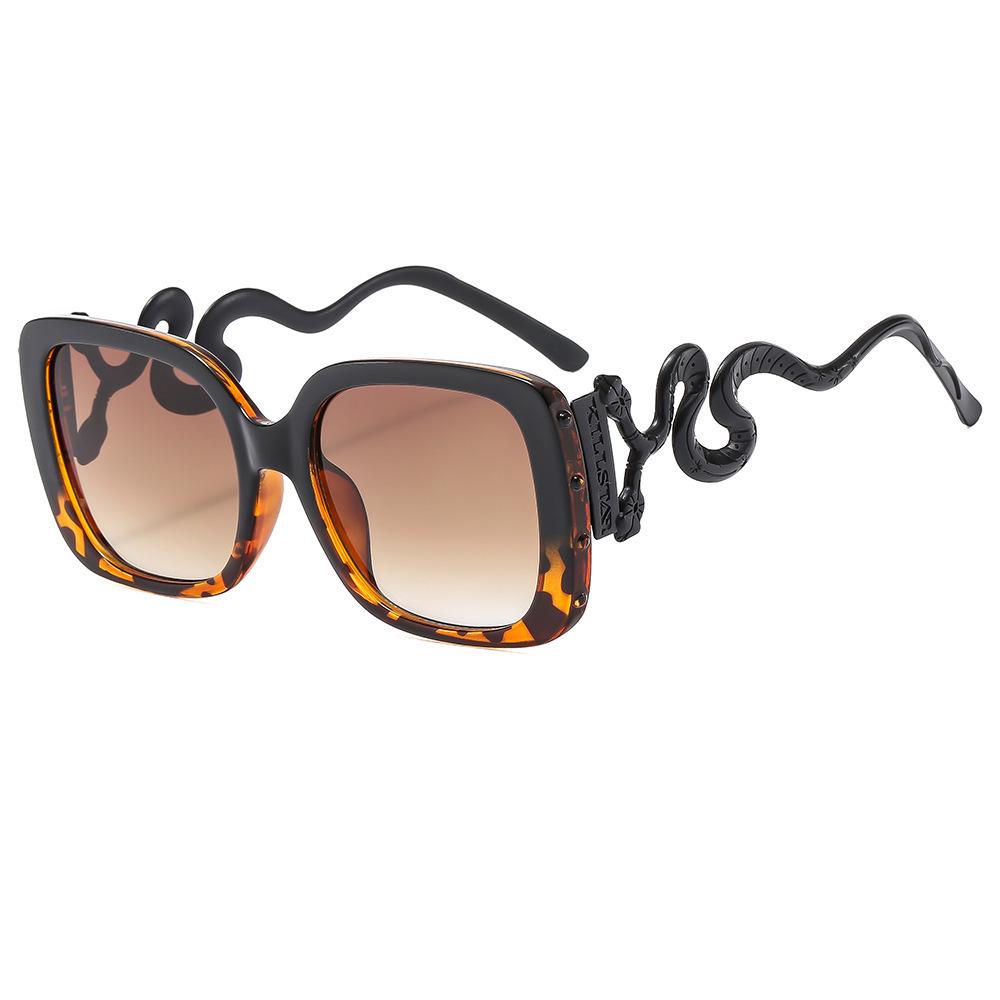 Fashion Double-headed Snake Metal Sunglasses - Large Frame, European & American Style, Internet Celebrity Trend