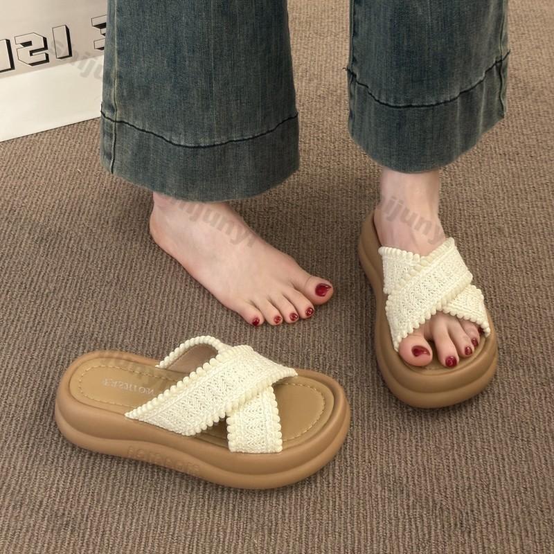 Women's Casual Sandals 2025 Summer Non Slip Breathable Platform Slippers Height Increase Outdoor Flat Comfortable Beach Shoes