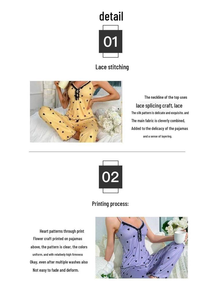 Women's Summer Imitation Silk Camisole & Long Pants Home Wear Set