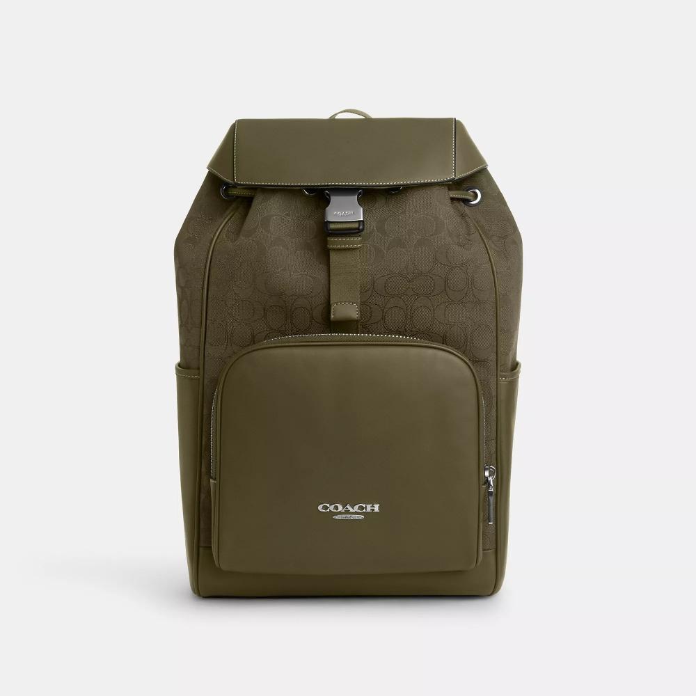 

Coach Racer Backpack In Signature Jacquard Silver Olive Drab Olive Drab One Size