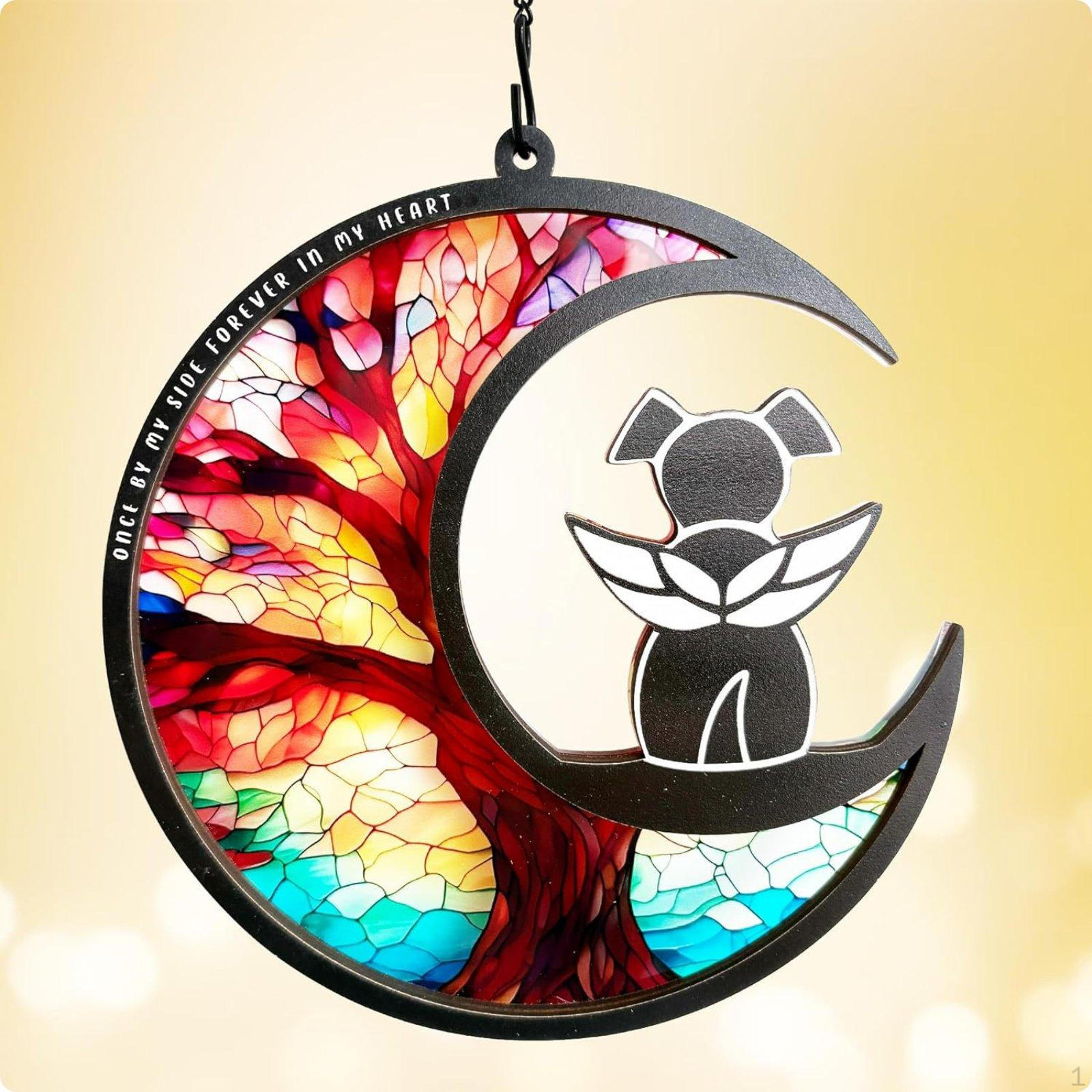 Moon animal Ornament LightCatching Silhouette Wall Decor Colorful Stained StainedGlass Aesthetic Style a