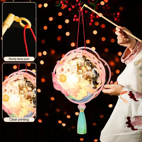 Chinese DIY Rabbit Lantern Kit Mid-Autumn Festival Handheld Glowing Lantern Retro Rabbit Lamp for Spring Festival New Year Party Decor