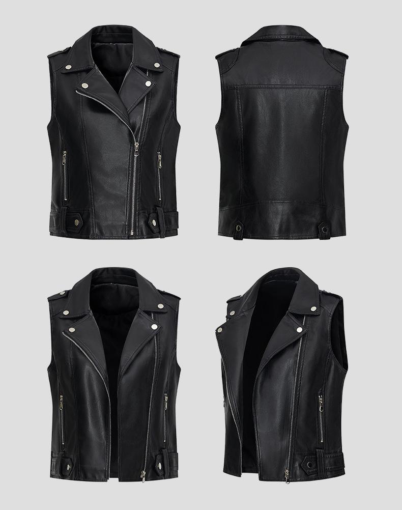 European & American Women's Short Leather Lapel Jacket: Autumn Fashion Vest Coat with Custom Patterns