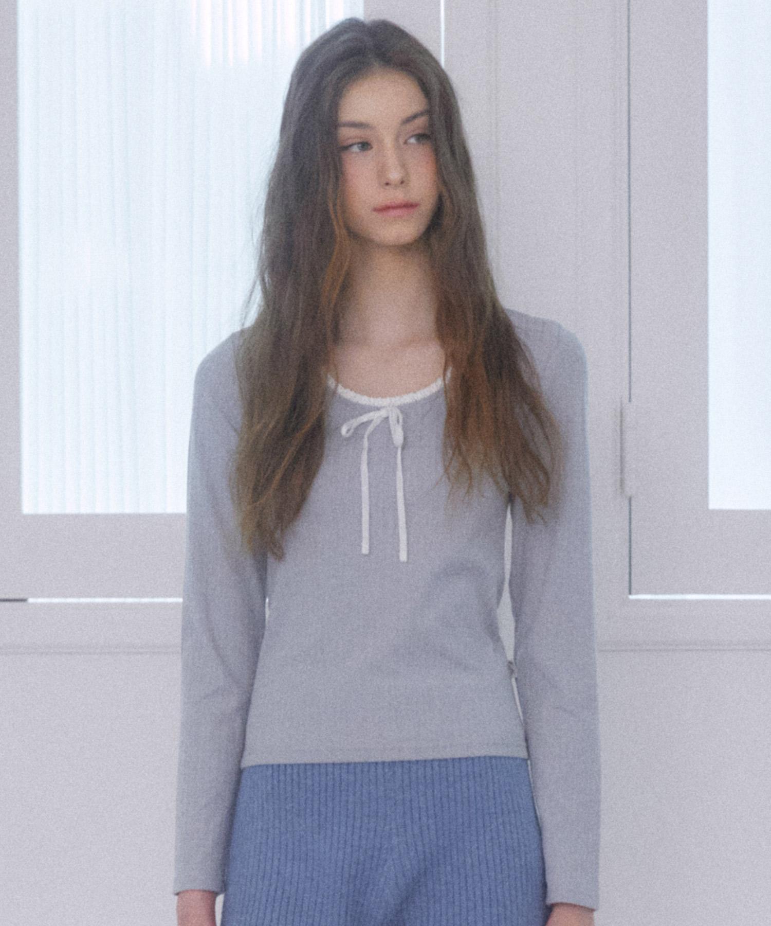 Deliscent Lina Ribbon Slim Tee [Gray] Gray/Free