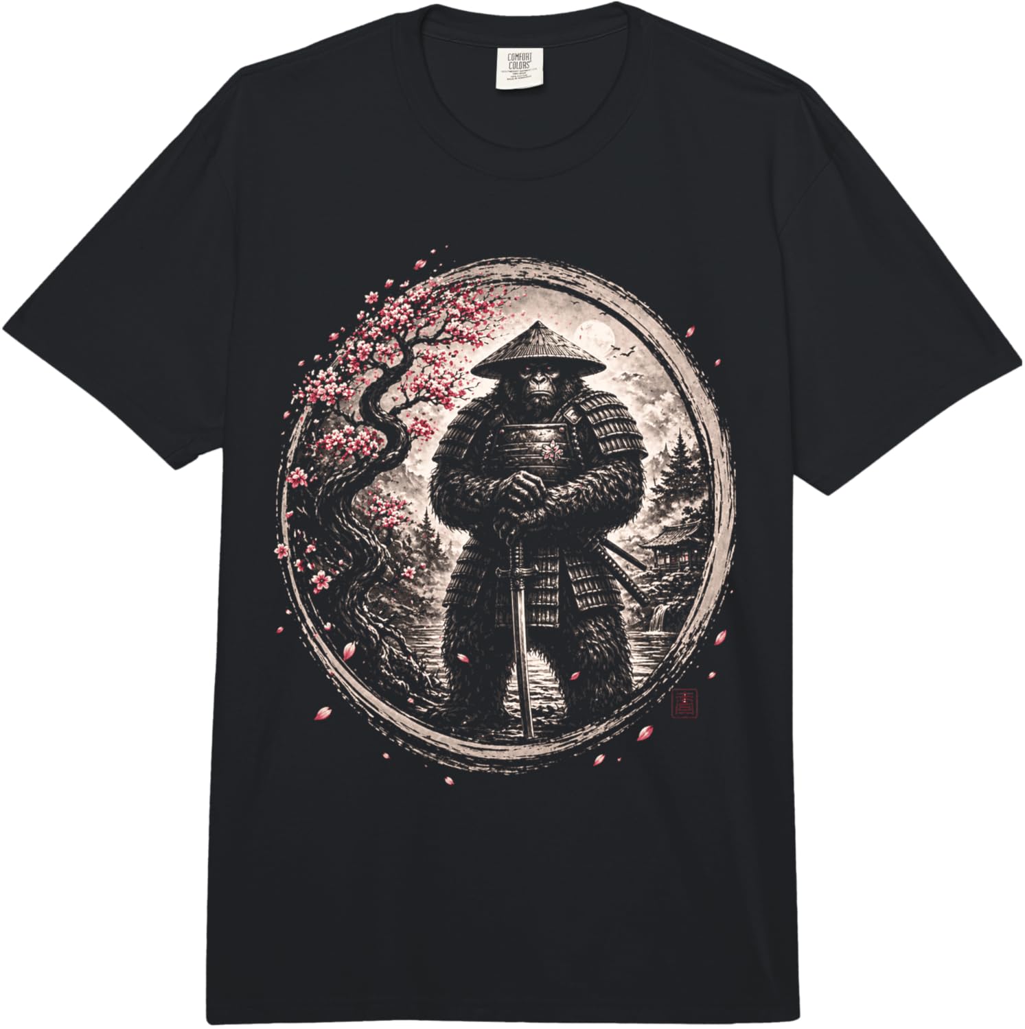 Graphic Samurai Bigfoot Cherry Blossom Katana Warrior Comfort Colors Adult Heavyweight T-Shirt S разноцветный