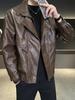 Men's Trendy Faux Two-Piece Leather Motorcycle Jacket - Autumn/Winter Casual, High-End Feel, Stylish and Handsome