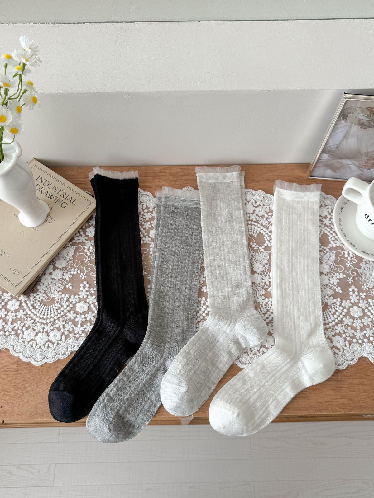 Mulberry Silk Lace Ballet-Style Hollowed-Out Women s Calf Socks - Spring/Summer Japanese Cute JK Long Socks One Size