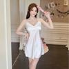 Sexy pajamas women's ice silk thin style with chest pad spring and summer new printed suspender nightdress silk loungewear