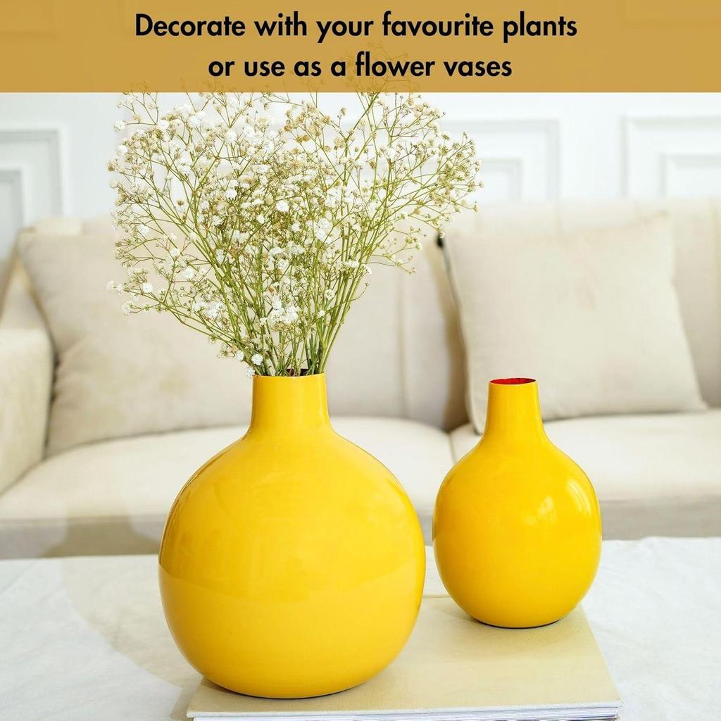 Metal Flower Vase for Home Decor| Decoration Item for Living Room Office| Table Decorative Flower Pot for Gifting | (Pack of 2,