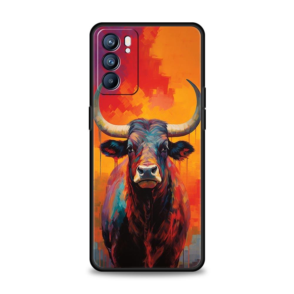Bull Animal Phone Case For Oppo Reno13 Reno12 Reno11 F Reno10 Pro A54 5G Find X5 A53 A52 A9 A17 A57 A78 4G A79 A80 A98 Cover