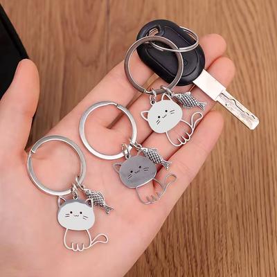 1Pc Fish Accessories Cute Bag Pendant Gift Cat Keychain Cartoon Couple Keychain Hollow-out Stainless Steel