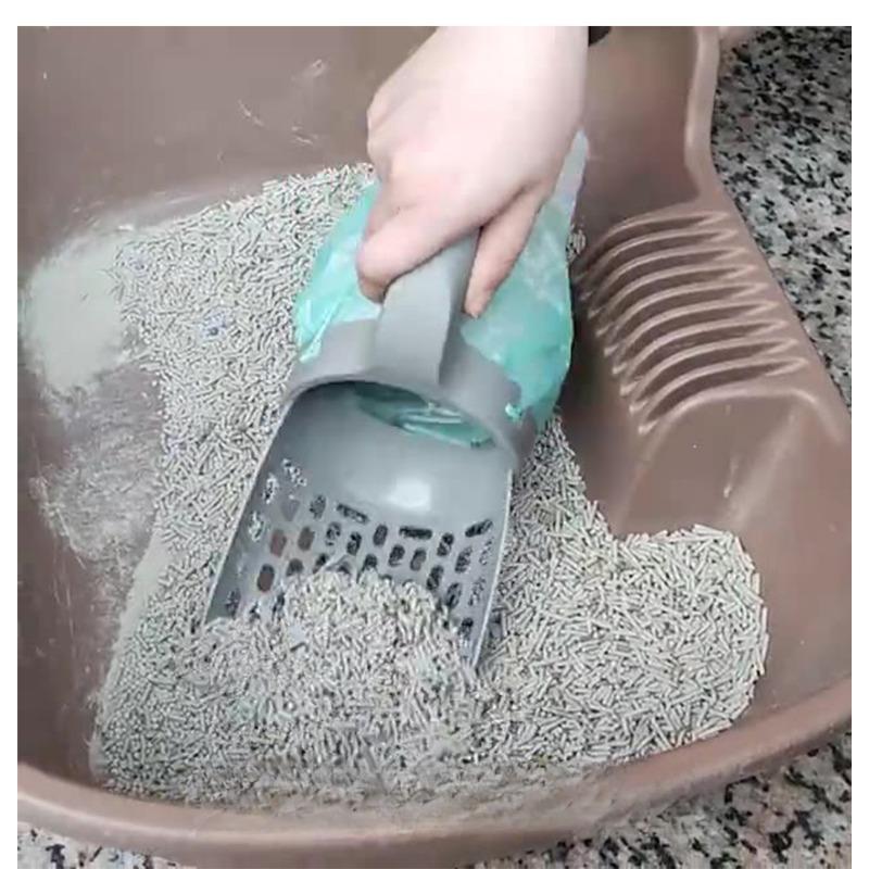 Alles-in-einem Haustierstreuschaufel mit Müllbeutel Abnehmbare tragbare Töpfchenschaufel Katzenreinigungszubehör