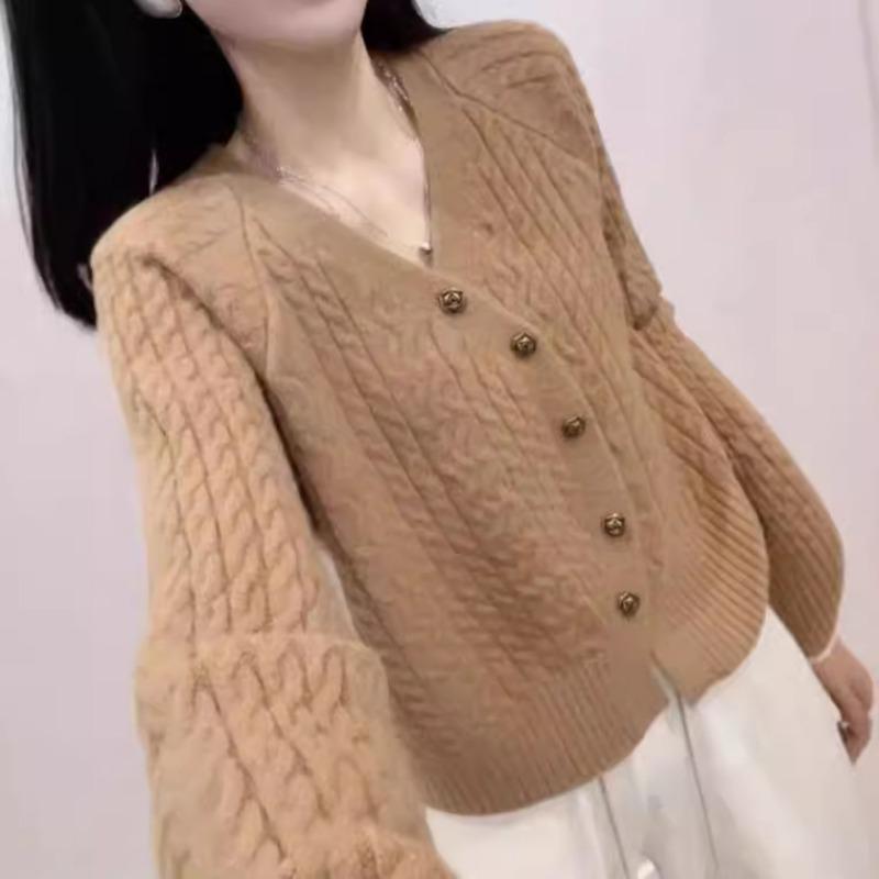 Autumn and Winter New Knitted Cardigan Women's Coat Twist Design Sense Retro Versatile Short Irregular Sweater Trend
