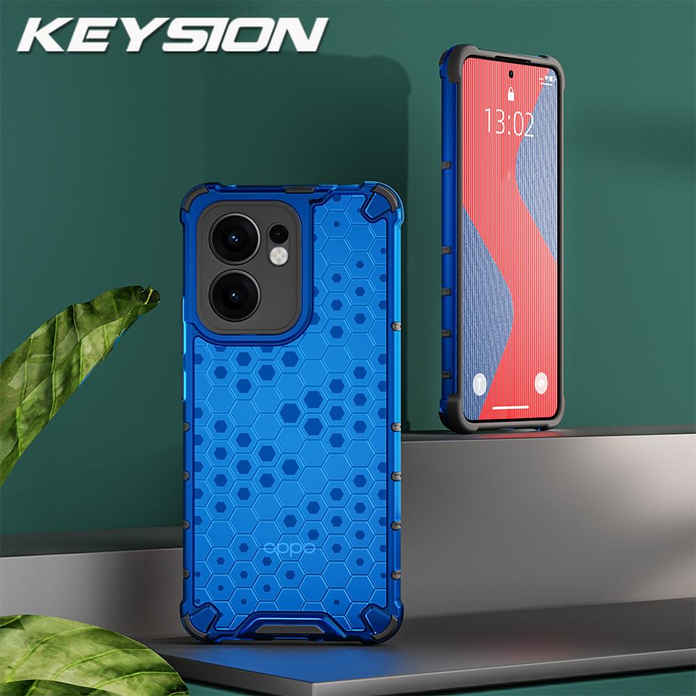 KEYSION Shockproof Armor Case for OPPO Reno13 F 5G Soft Silicone+PC Transparent Honeycomb Phone Back Cover for PPO Reno 13 F 4G
