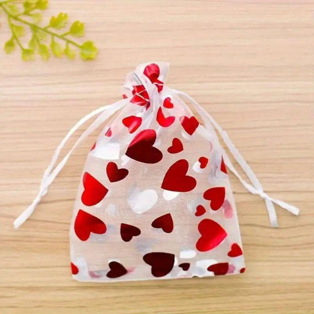 20pcs Drawstring Mesh Candy Pouches Love Heart Bronzing Gift Bag Valentine's Day Gift Bag  Wedding