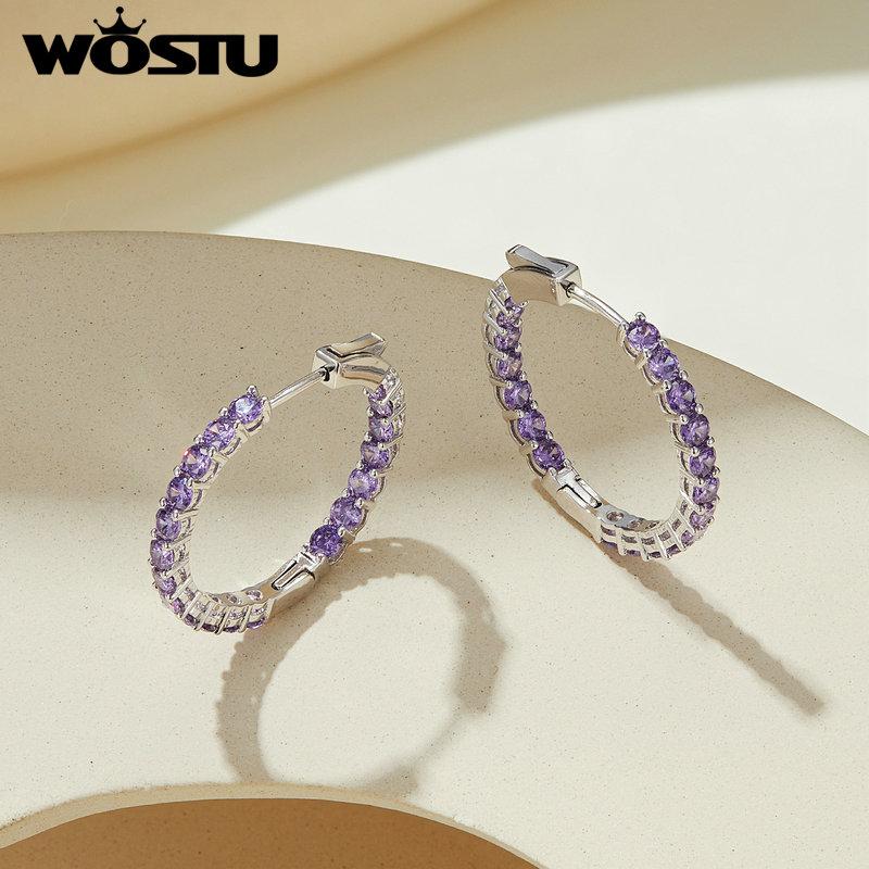 WOSTU Kruhové náušnice Velké kulaté kruhové náušnice Dainty Halo CZ Dámské náušnice