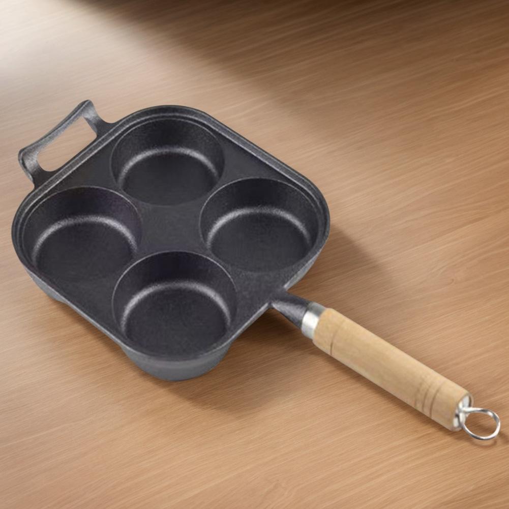 4-Cup Cast Iron Egg Frying Pan with Oil Brush Pancake Pan Omelet Pan Egg Cooker Suitable for Gas Stove & Induction Cookware