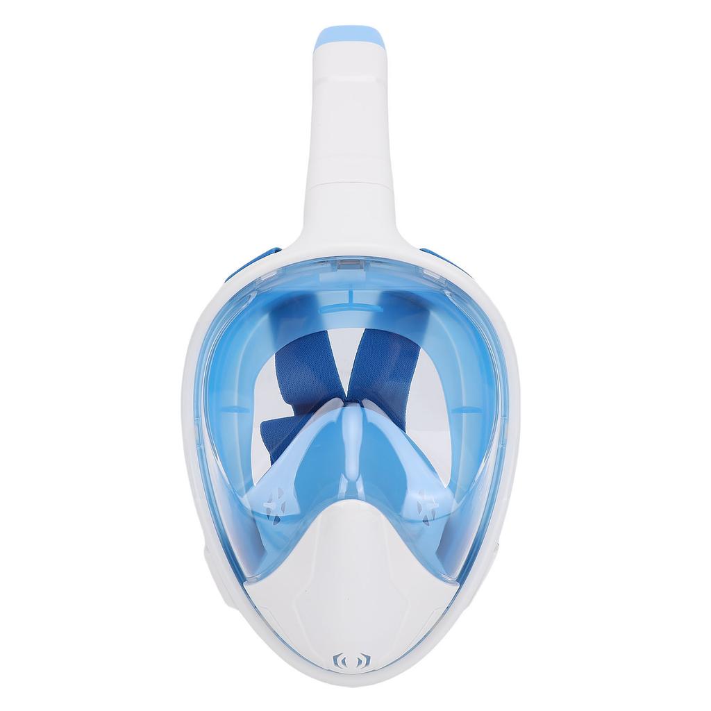 Full Face Snorkel Goggles Liquid Silicone PC Anti Fog Anti Leak 180 Degree Panoramic View Snorkeling Face Cover Blue S M