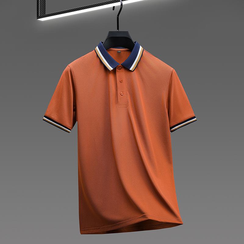 Luxury Fashion Short Sleeve Polo Shirt Men Summer High-end Ice Silk Breathable Personality Striped Color Matching Lapel T-shirt