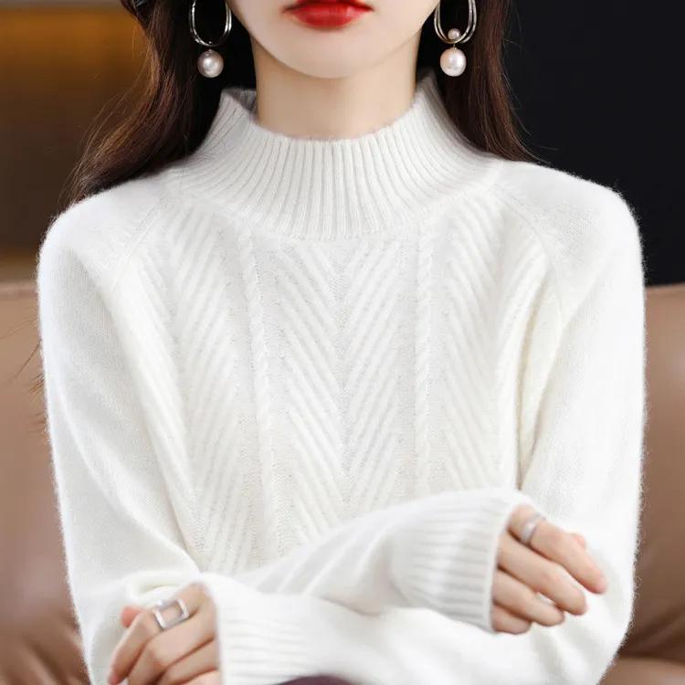 Suéteres de moda Otoño Invierno Cálido Lana Suave Suéter de Manga Larga Jumpers para Mujeres Grueso Suelto Elasticidad Cuello Alto Suéteres Top de Punto