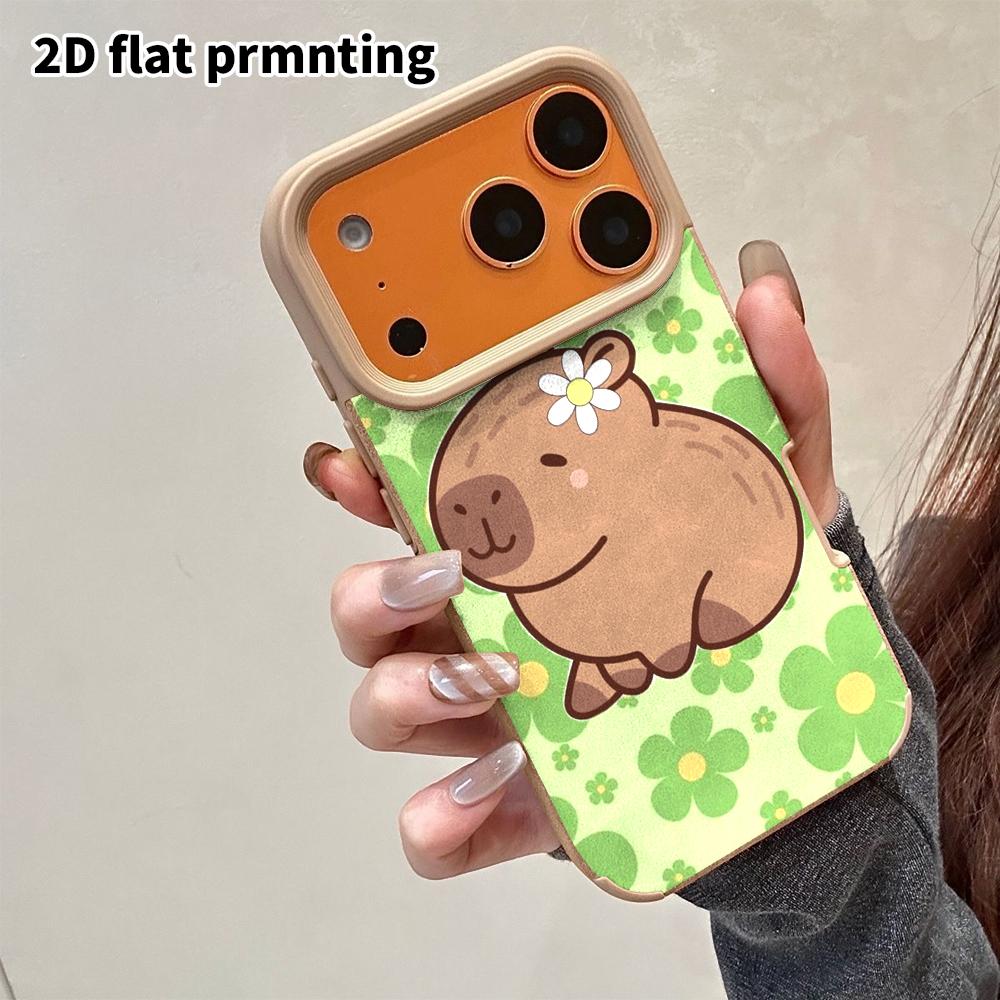 Phone Case: 2D flat lambskin suitable for iPhone 18 17 16 15 14 13 Pro film protective case, wearing a little flower capybara, Christmas and Halloween