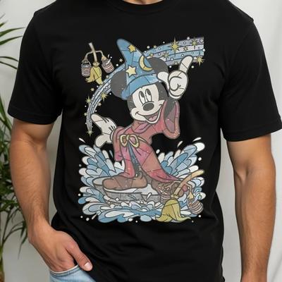 Disney 2026 Nowy Myszka Miki Elf Retro Nadruk Wysoka Jakość Znany Anime Unisex Wygodne Damskie Męskie Koszulki