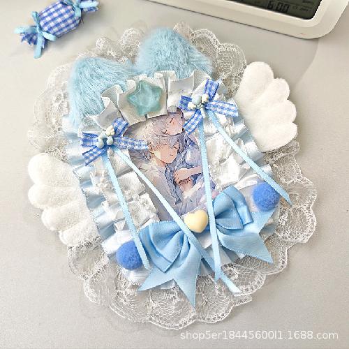 5.8cm Creative Design Kawaii Badge Pin Displaying Holder Sweet Lace Star Protector with Lanyard Fashoin Badge Clip Cover Case