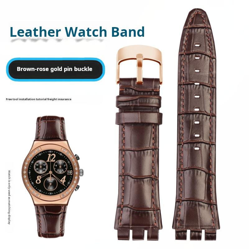 

21MM Leather Watch Strap For SWATCH YVS400/423 YVS451 YVB404 special Concave Convex interface Cowhine Watch Band Black Brown 21mm Width