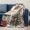 Classic Christmas Tree Fleece Blanket, Red Gold Decorations on Green Tree, Traditional Holiday Throw for Festive Decor