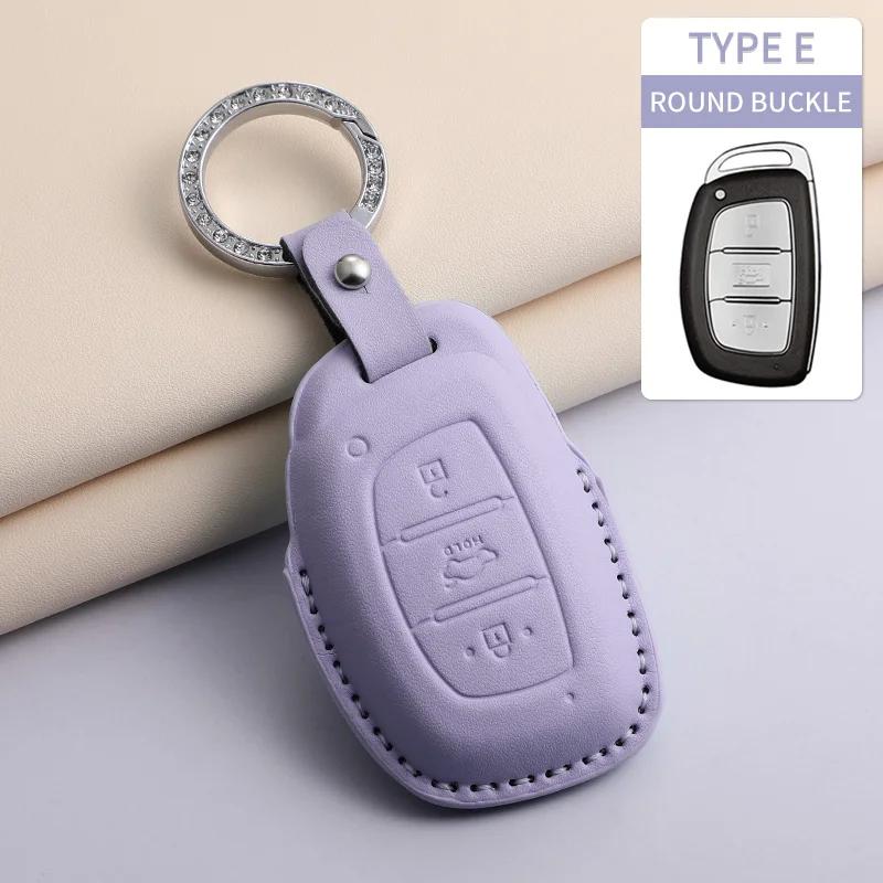 For Hyundai Creta Ix35 Ix45 I10 I30 I40 Car Keychain Protective Cover PU Leather Car Key Case Cover