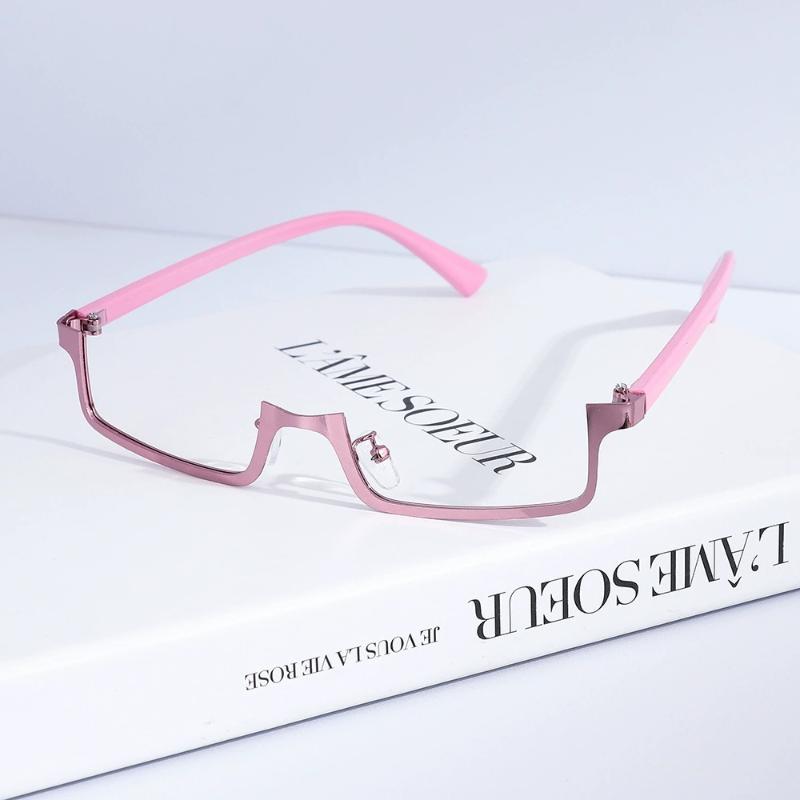 Y2K Cadru Ochelari Anime Japonez Pătrat Mic Cosplay Roșu Ochelari Jumătate Cadru Fără Lentile Ochelari de Vedere Rectangulari Metalici