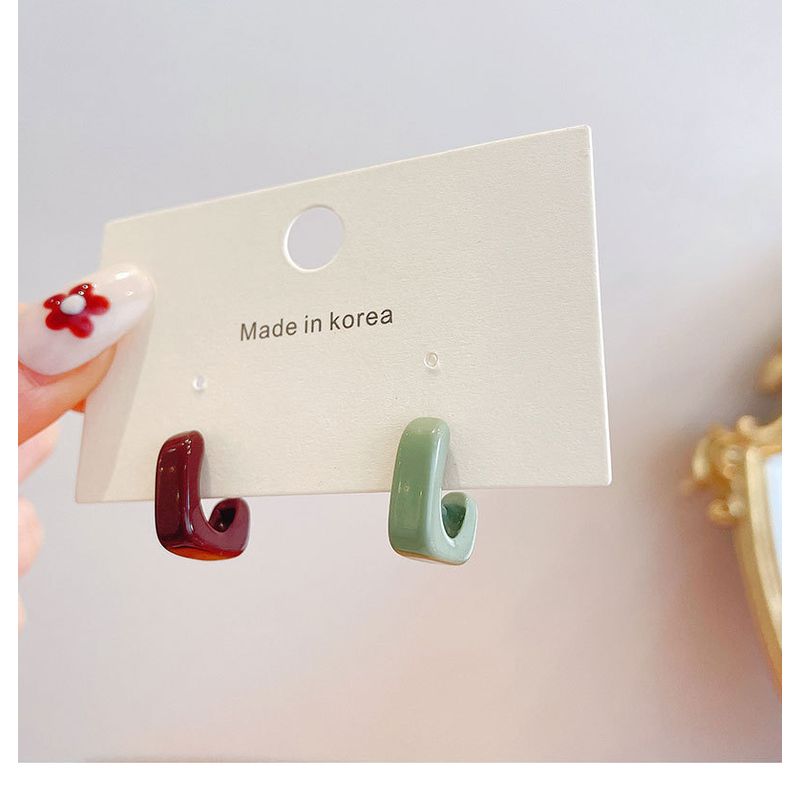

Асимметричные серьги-пусеты контрастного цвета Женские серьги S925 с серебряной иглой Конфетного цвета Геометрические квадратные серьги Простые серьги для девочки с темпераментом Wine red grass green Contrast Color pair