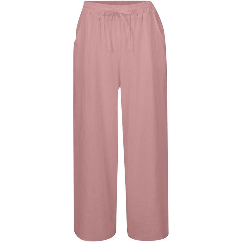 Women's casual wide-leg pants elastic waist lace-up trousers