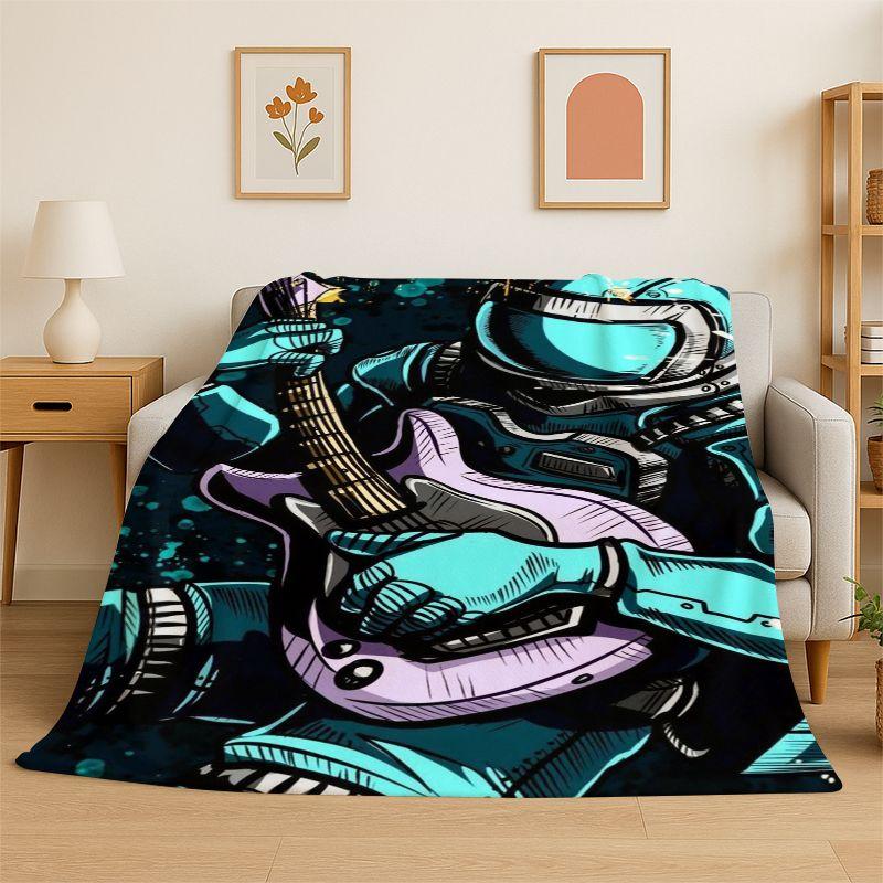 Cartoon Astronaut Spaceman Planet Flannel Blanket Soft Throw Blanket for Bedroom Living Room Bed Travel Camping Nap Cover Gift
