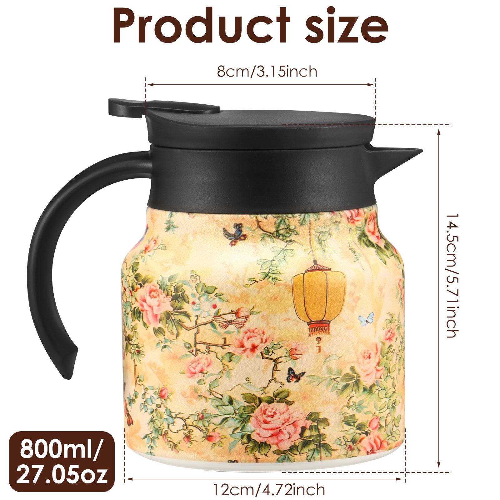 

800/1000ml Vintage Floral Tea Thermos Stainless Steel Tea Kettle Drip-Proof Tea Pot With Tea Infuser Mini Thermo Coffee Pot