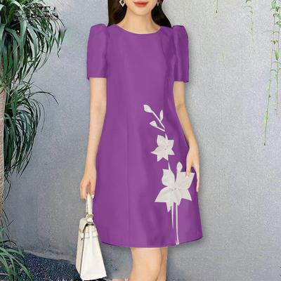 Damen Sommer Casual Kurzarm Kleid mit Blumendruck