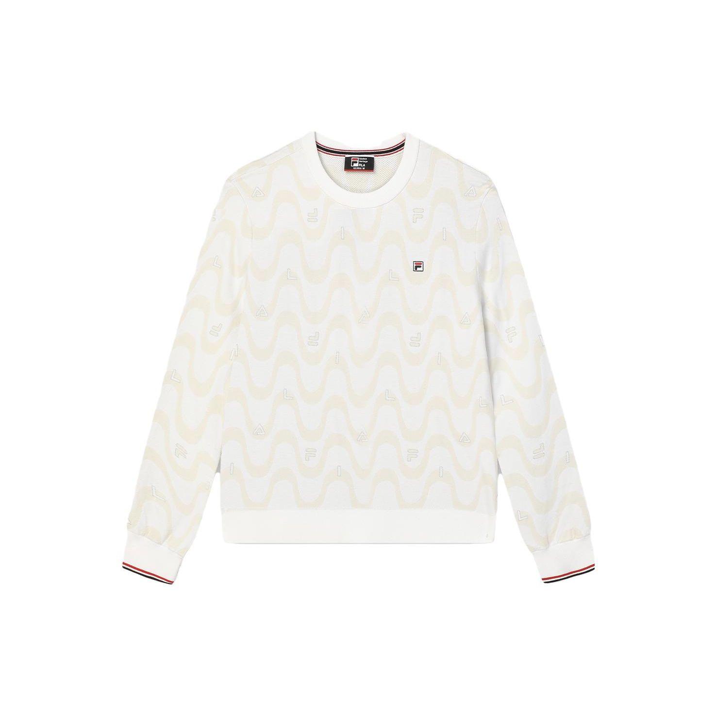 

FILA Fleece Striped Round Neck Pullover Sweater Women sweater Standard-White F11W341402F-WT M