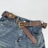 Women's Western Cowboy Style Brown Leather Belt with Studded Metal Buckle - Retro Wide Waist Accessory