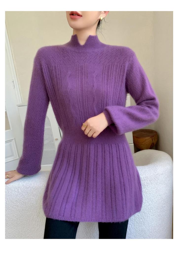 Elegant Hip-Length Cashmere Sweater Dress - 2025 Autumn/Winter Collection, Women's Slimming Knit Pullover.