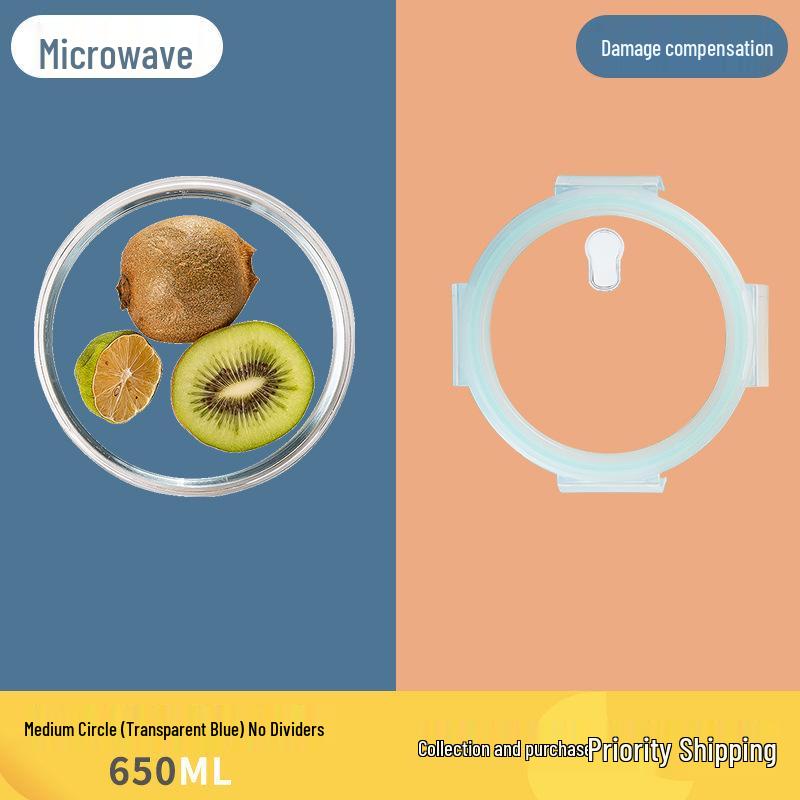 Microwave-Safe Glass Lunch Box with Lid - Ideal for Students & Office Workers, Divided Sections for Fresh Meals.