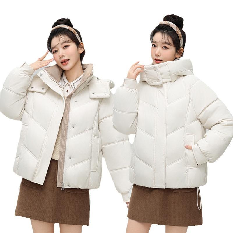 Down Cotton Jacket Women's Short Model New Hooded Down Cotton Bread Jacket Jacket for Winter 2025 Is Thick