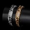 Hip Hop Titanium Steel Bracelet 12mm Stainless Steel Cuban Chain Real Gold Plated Zircon Flip Buckle Men's Bracelet