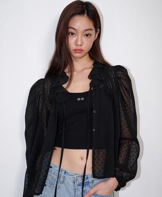 OPENING SUNSHINE Ruffle See-Through Dot Blouse Black