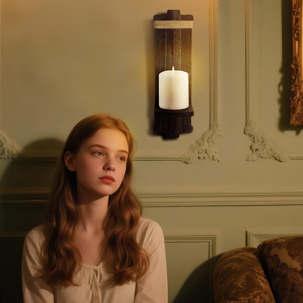 Large Candle Holder Wall Decoration For House, Two Sets Of Rustic Wooden Candle Holders With Floating Shelves For Fireplace Or Living Room