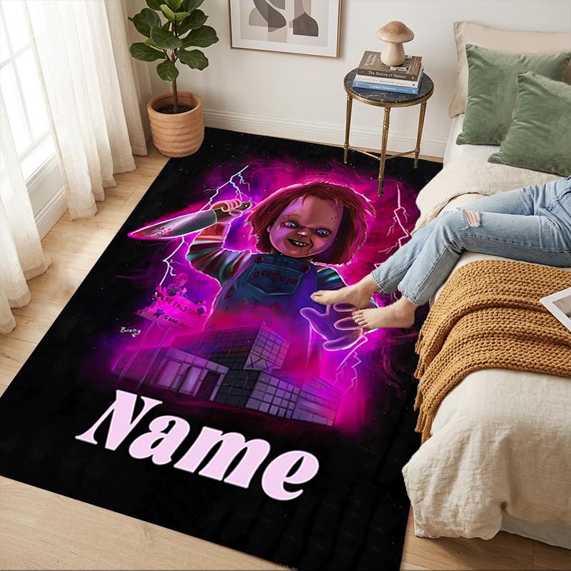 Personalized Name Horror Doll Living Room Non-Slip Area Rug Soft Carpet for Bedroom Playroom Sofa Office Home Decor Doormat