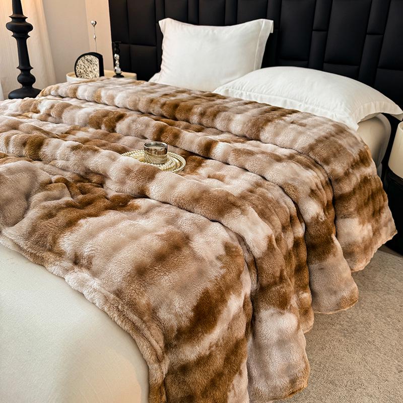 Soft Faux Rabbit Fur Plush Blanket - Thick Solid Color for Bed, Office, or Sofa