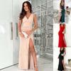 Women's Solid Color Sexy Slim Fit V-neck Sleeveless Slit Midi Dress  European American Style Casual Summer Dress for Outdoor Dating